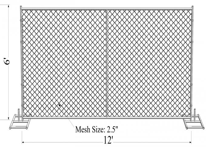 6'x10' temporary chain link fence panels 1½"(38mm) wall thick 15ga/1.80mm mesh opening 2¼"x2¼"(57mmx57mm) 4