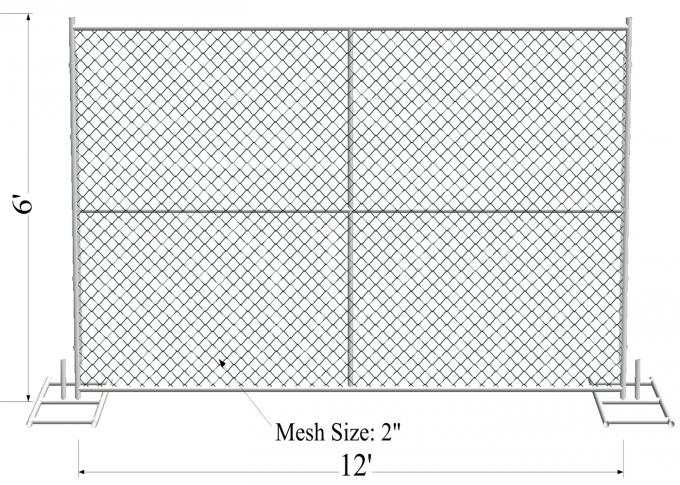 6'x10' temporary chain link fence panels 1½"(38mm) wall thick 15ga/1.80mm mesh opening 2¼"x2¼"(57mmx57mm) 1