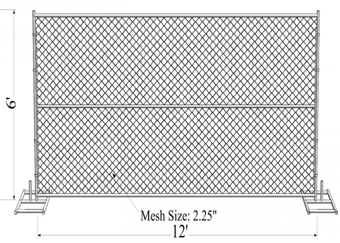 6'x10' temporary chain link fence panels 1½"(38mm) wall thick 15ga/1.80mm mesh opening 2¼"x2¼"(57mmx57mm) 2