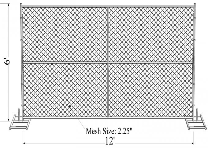 6'x10' temporary chain link fence panels 1½"(38mm) wall thick 15ga/1.80mm mesh opening 2¼"x2¼"(57mmx57mm) 0