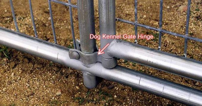 Kennel gate male hinge used in welded wire mesh panels.